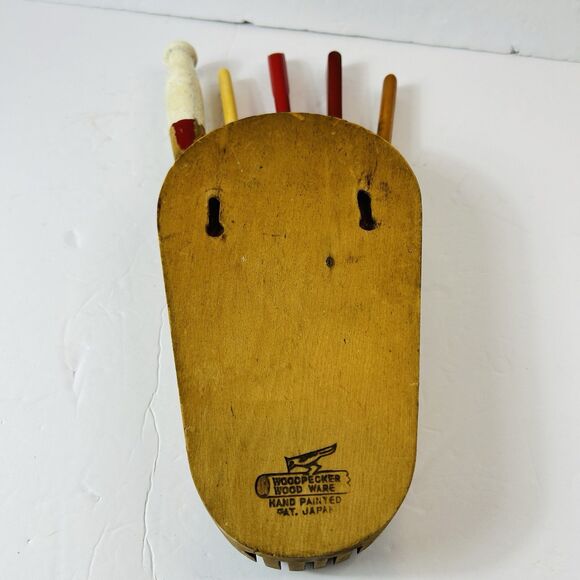 Vintage Woodpecker Woodware Knife Holder Rooster Wall Mount Spreader 4 Knives - Picture 5 of 14